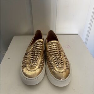 Tory Burch Metallic Gold Woven Slip-On Sneakers